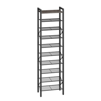 YATINEY 10-Tier Narrow Shoe Rack, Tall Shoe Rack for 10-20 Pairs, Shoe Storage Shelf with 2 Non-Woven Drawers, SS68BC-SS11BR