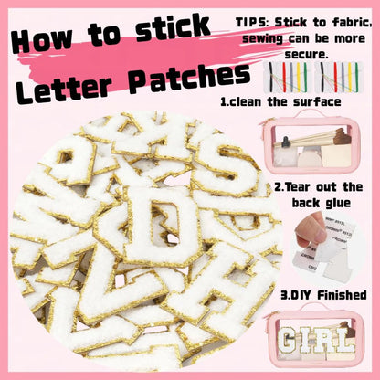 108 Pcs Self Adhesive Chenille Letter and Number 3D Embroidered Patches,Iron on Sew on Letters Alphabet A-Z, Number 0-9 Chenille Fabric Stickers for Clothing, Hats, Shoes, Bags,Jeans,Coats-White
