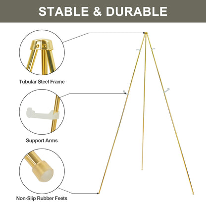 DANMO Easel Stand for Wedding Sign Poster 63'' Instant Display Floor Adjustable Metal Art Easel Gold