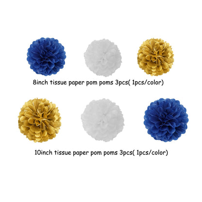 Navy-Blue White-Gold Party-Decoration Graduation Banner - 8pcs Kits Cap Garland Streamers, Paper Tissue Pom Poms Flowers,We are So Proud of You Grad Graduation 2026 Decor Lasting Surprise