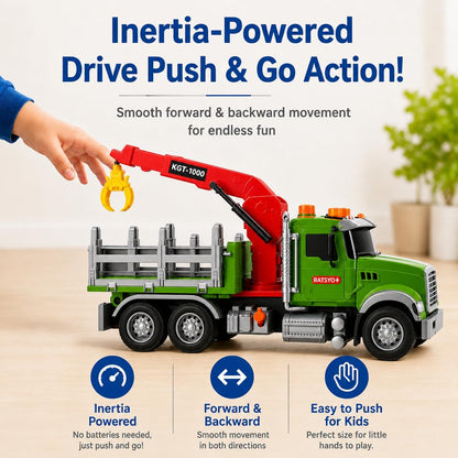 15" Green Crane Truck Toy,Logging Truck Tow Truck Toy,Construction Trucks for Boys Girls 3 4 5 6 7 8 Years Old,with Lights & Sounds,Holiday and Birthday Gift