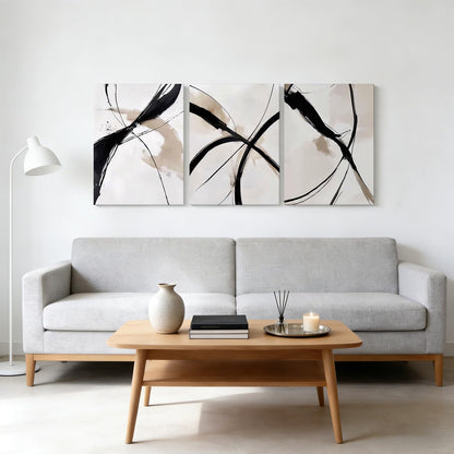 RZIGERNO 3 Pcs Abstract Line Wall Art Modern Minimalist Framed Canvas Prints 12x16 Inch Neutral Black and Beige Wall Decor Posters for Living Room Bedroom Office