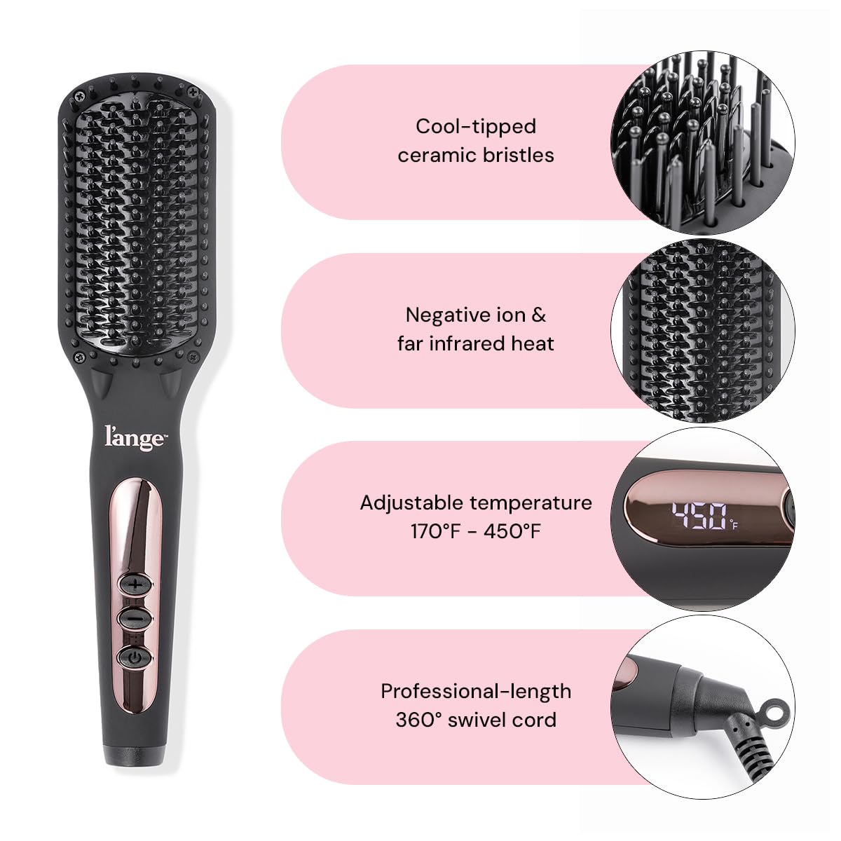 L'ANGE HAIR Le Vite Straightening Brush | Heated Straightener Flat Iron for Smooth, Anti Frizz Hair | Dual-Voltage Electric Brush Straightener | Hot Brush for Styling