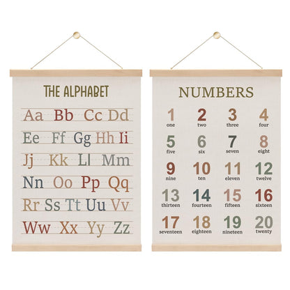 2PCS Alphabet Numbers Poster Hanger Frame, ABC Banner Poster Wall Art, Educational Posters Decor for Nursery Toddler Room Playroom Alphabet Banner Wall Hanging Homeschool Classroom Decor 15.8x11.8 In