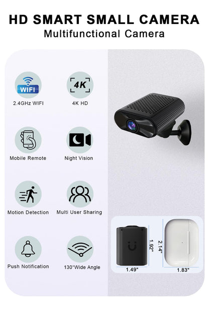 Mini Camera - 4K HD Wireless Small Camera - Tiny Indoor Security Cameras with Night Vision & Motion Detection, APP Control Nanny Cam for Home, Office, Baby, Pet, Miniguard Cam ( 2.4G & 5GHz WiFi )