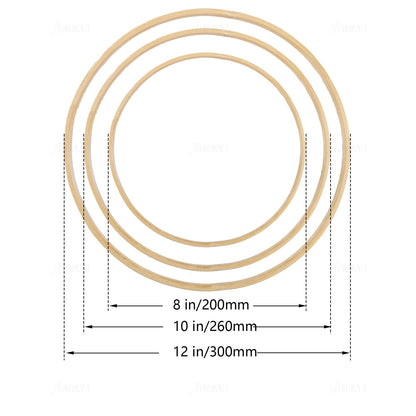 AUEAR, 12 Pack Wooden Bamboo Floral Hoop 3 Sizes Macrame Rings Dream Catcher Craft Hoops Ring for DIY Wedding Wreath Wall Hanging Catchers Crafts (8 Inch/10 Inch/12 Inch)