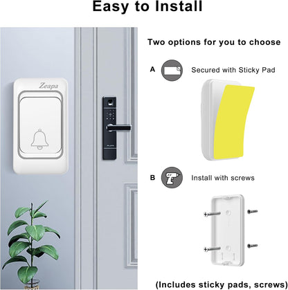 Wireless Doorbells, Plug-in, Battery Powered, Easy to Install, 1300 Ft Range, 60 Chime, LED Flash, Waterproof, Differentiate Various Doors, Silver, 2 Transmitter & 2 Receiver for Home, Office