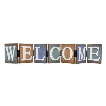 Linfevisi Wooden Welcome Sign Table Decor Wood Welcome Letters Sign Folding Rustic Wooden Word Signs for Living Room Kitchen Entryway Mantel Fireplace Shelf House Home Decoration 21.3X4 Inch