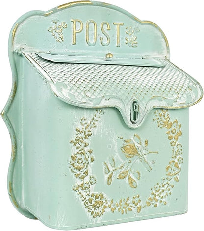 Wall Mount Mailboxes for Outside Vintage Mail Boxes for House Outside Metal Door Mailbox Drop Box Antique Style Nostalgic Charm Home Decorative, Green