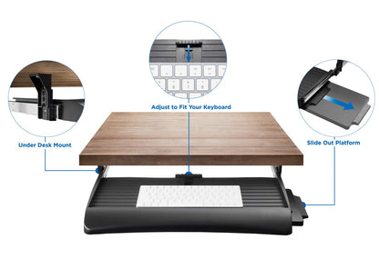Mount-It! Keyboard Tray Under Desk with Adjustable Mouse Platform – Easy-Glide Sliding Drawer Under Desk Slide Out – Ergonomic Under Key Board Shelf for Office, Gaming, and Workstations