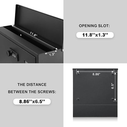 xydled Mailbox with Combination Lock,Large Capacity Wall Mounted Locking Security Mailbox,Large Mail Box with Newspaper Compartment, Black,12.8x11.8x3.3 Inch