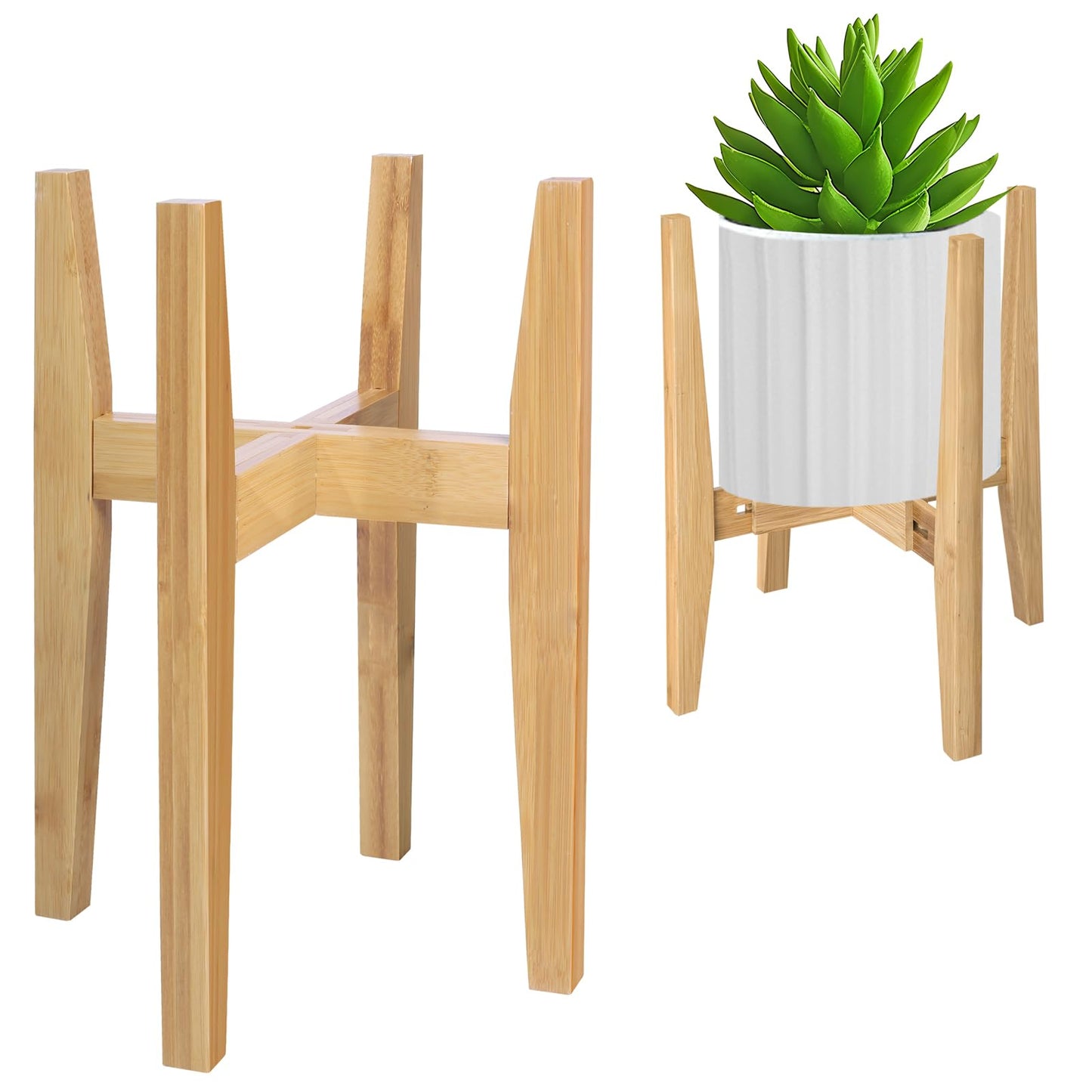 Rnined Plant Stand Indoor, Bamboo Plant Shelf, Adjustable Corner Plants Flower Holders Single Floor Plant Stand, Fits 8 to 12 Inches Pots,(Pot & Plant Not Included)(Nature)