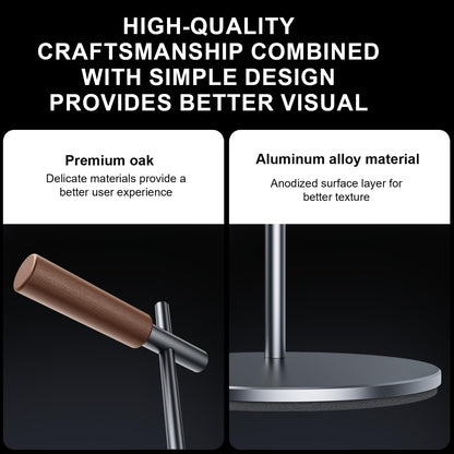 QzheMuw Oak Headphone Stand, Wood Headset Stand for Desk, Universal Holder for Airpods max, Bose, Beats, Gaming, Apple Vision Pro, VR Display Stand (Gray)