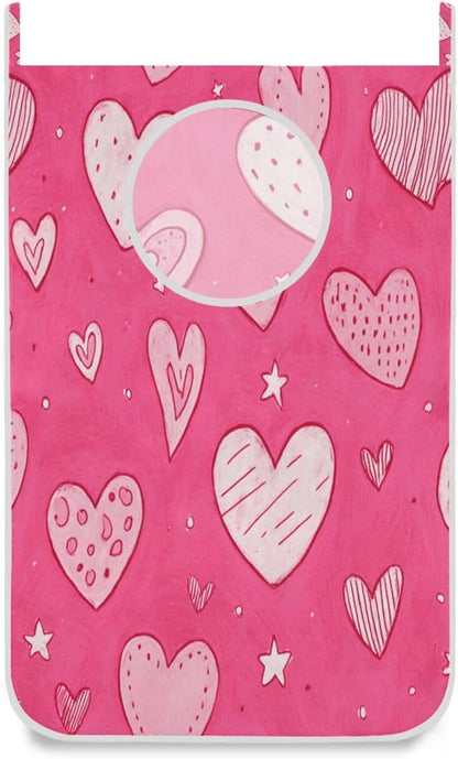 Hot Pink Hearts Stars Hanging Laundry Hamper Door Hampers Bag Basket