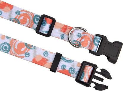 MarukoPet Dog Collar, Adjustable for Small Medium Large Dogs Puppy, Cute Design with Bohemia Floral Tribal Geometric Patterns Boys Girls Dog Collar(Orange Watercolor-M)