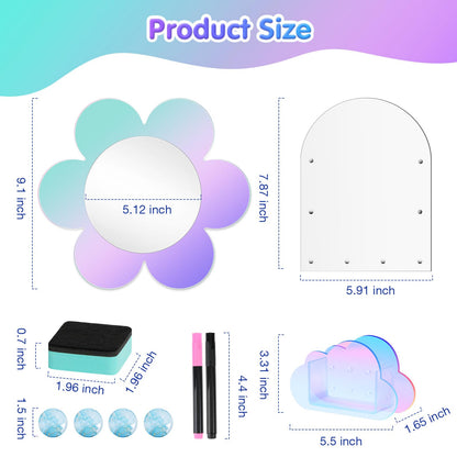 MoKo Locker Accessories Set, 5 in 1 Back to School Supplies College Essentials Includes Magnetic Acrylic Board, Locker Mirror, Markers Holder, Marker Pens and Locker Magnets, Flower