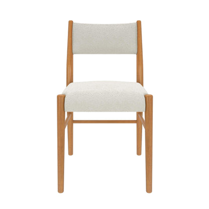 Plank+Beam Brio Dining Chair (2-Pack) - Upholstered Bouclé Seat, Solid Rubberwood Frame, Low-VOC Finish, Easy Assembly, Pecan/Ivory