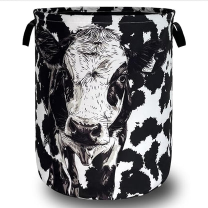 Personalize Black White Cow Laundry Basket Oxford Cloth Foldable Animal Laundry