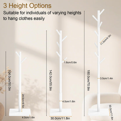 YheenLf Coat Rack Freestanding with Stable Square Base for Cloathes, Hat, Used in Bedroom, Office and Entryway, Sturdy and Easy Assembly Coat Tree with 3 Adjustable Sizes and 8 Hooks, White