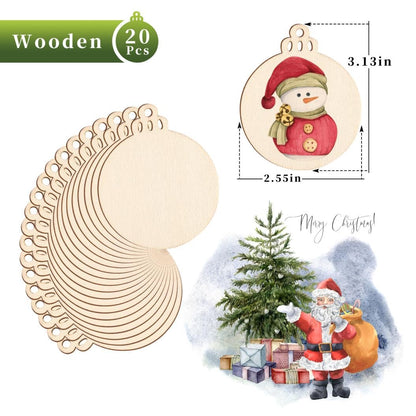 Round Wooden Circles with Holes - 20 Pcs Unfinished Natural Wood Slices for Painting, Crafts Christmas Ornaments DIY Crafts Hanging Decorations Size:3.13in x 2.55in