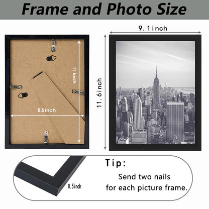 RUN HELIX 8.5x11 Picture Frame,Document Frame Certificate Frames Display Diplomas 8.5x11 Inch Standard Paper Frame with Stand Black Frame Wall and Tabletop Display