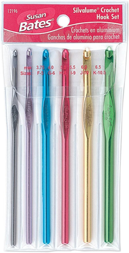 Susan Bates Silvalume Crochet Hook Sets in Pouch Sizes F, G, H, I, J, K, L, M, N