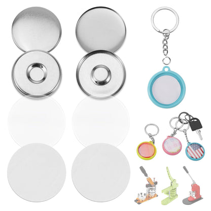 BEAMNOVA 50 Sets of Button Maker Supplies for 32mm 1.26 in (1-1/4 inch) Double-Sided Keychain Metal Parts for Hand Press Round Badge Crafts Making Machine