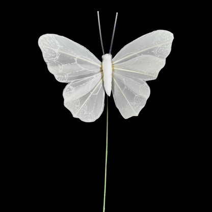 YCHTEWY- Feather Butterfly Decorations Set of 12 pcs White Craft Butterflies on Wire .Party Spring Home Decor Floral Pics…
