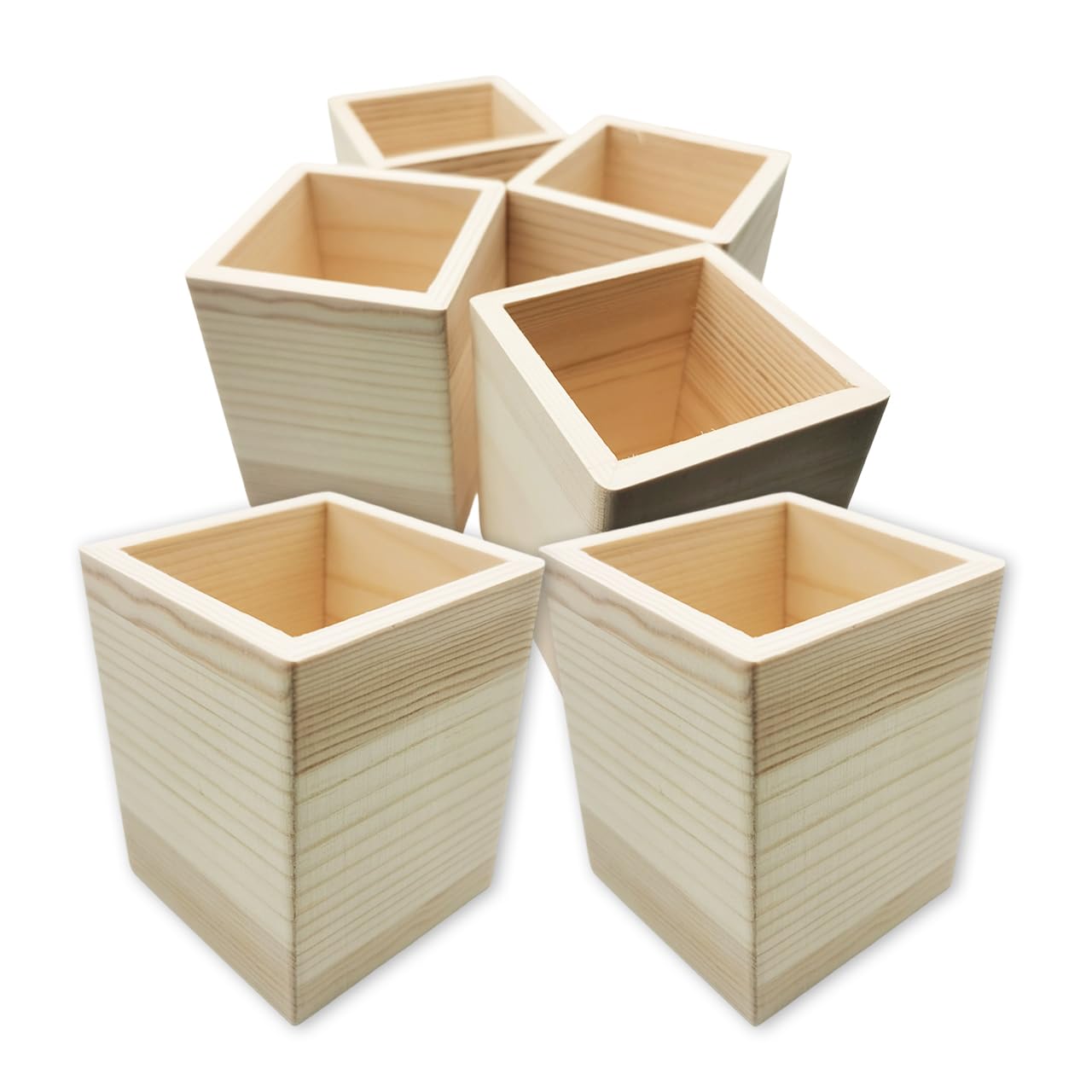 Nudaoz 12 Unfinished Wooden Pen Cups for DIY Crafts - Blank Wood Pen Holders to Customize, 3×3×4 inches Size