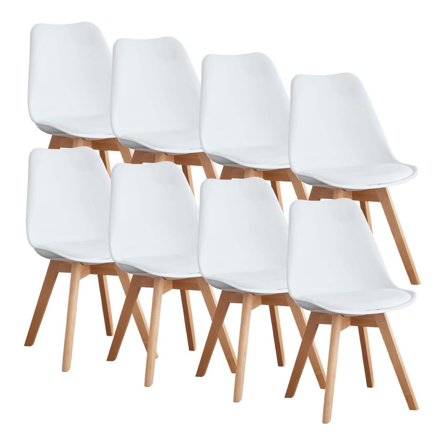 OLIXIS Dining Chairs Set of 8 Kitchen Mid Century Modern Chairs with Wood Legs and PU Leather Cushion, Upholstered Accent Chai for Living Room Bedroom Outdoor Lounge, White