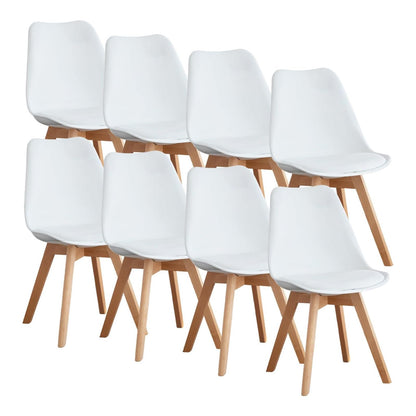 OLIXIS Dining Chairs Set of 8 Kitchen Mid Century Modern Chairs with Wood Legs and PU Leather Cushion, Upholstered Accent Chai for Living Room Bedroom Outdoor Lounge, White