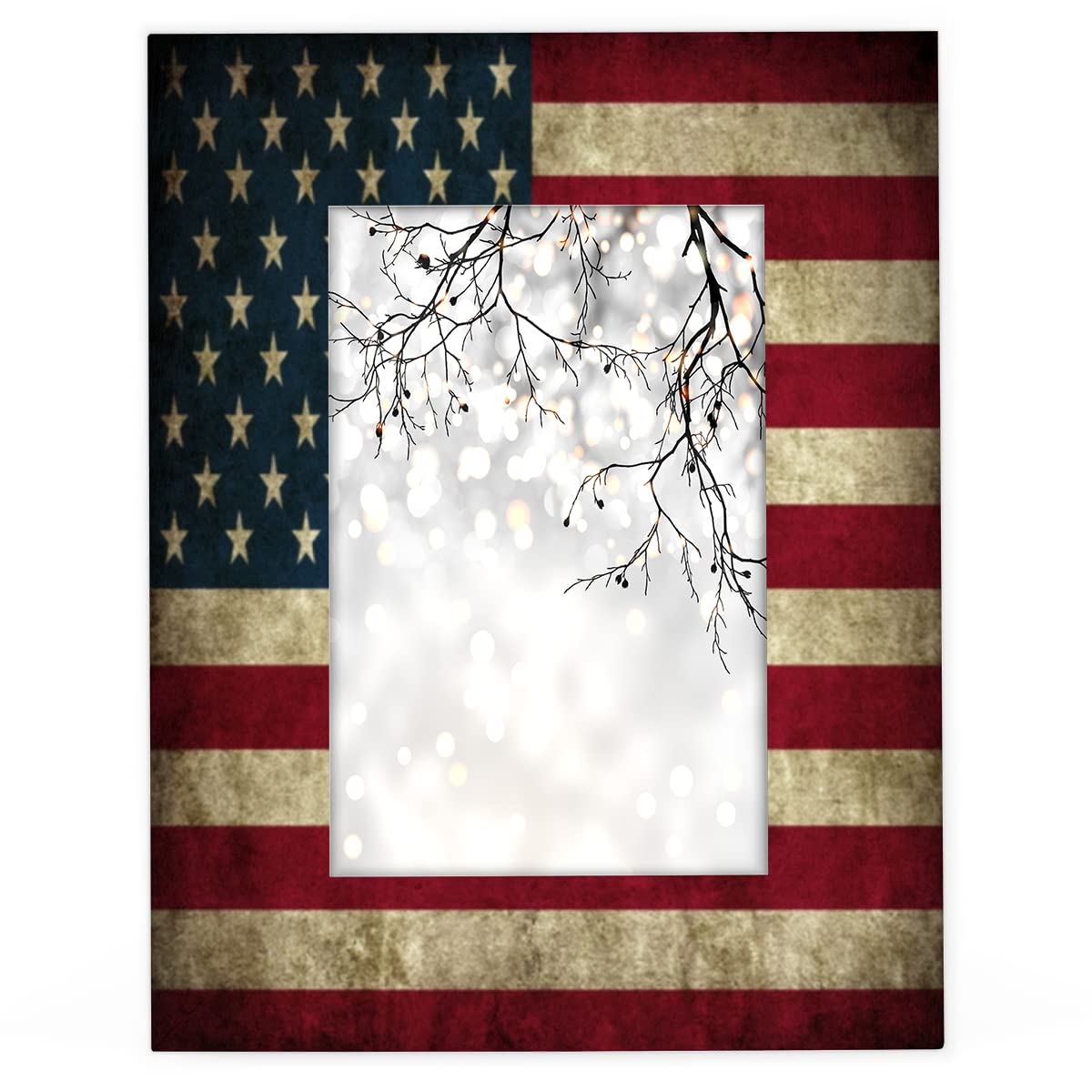 FengQuGou 4 x 6 in Picture Frame America Usa Flag, Rustic Solid Wood With Mat Wooden Photo Frames, Photo Frames for Wall Mounting or Standing Table Top Family Baby Grandma Office Hotel Decoration
