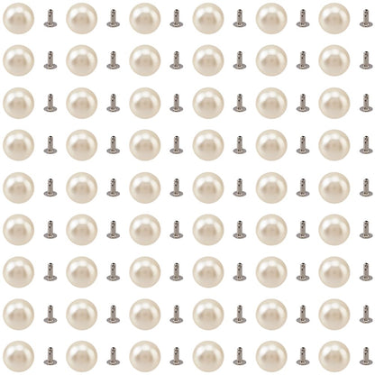 CALFOVERA 10mm Round Half Hole Pearl Rivet Studs 180PCS Leather Pearl Bead Rivet Buttons Spikes with Iron Findings for DIY Leather Clothing Craft Belts Hand Bags Hat Shoes Accessories