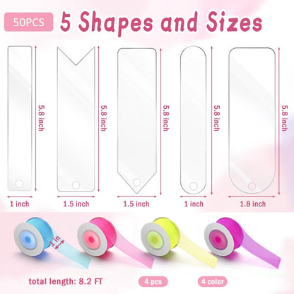 Pletpet DIY Bookmark Set - 50+75PCS Acrylic Bookmarks, 5 Shapes, Transparent, With 30P Tassels, 4 Rolls Ribbon, 40P Flower Stickers, Storage Box