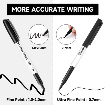 Shuttle Art Ultra Fine Dry Erase Markers, 15 Pack Black Whiteboard Markers with Erase, Dry Erase Markers Perfect For Writing on Whiteboards, Dry-Erase Boards,Mirrors for School Office Home