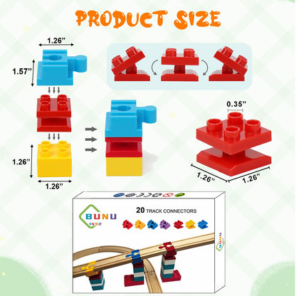 Wooden Train Track Accessories, 20 pcs Wooden Track Connector, Compatible with All Major Brands Wood Train Track, Christmas Birthday Gift for Boys Girls, Train Toys Expansion Pack for Kids Ages 3+