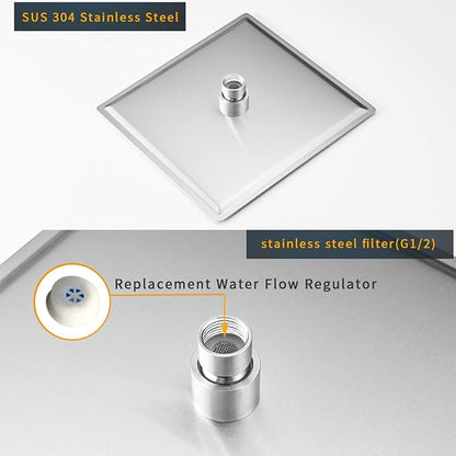 BESy 10 Inch Rain Shower Head, 10" Square Rainfall & High Pressure Stainless Steel Bath Shower Head, 1/16" Ultra Thin, Waterfall Full Body Coverage with Silicone Nozzle, Non Fingerprint Brushed Finish