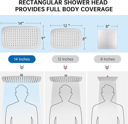 G-Promise All Metal 14 Inch Rain Shower Head with Massage Mode Handheld Spray Combo, 3-Way Diverter with Pause Setting, Full Body Coverage, Modern Bathroom Upgrade (Brushed Nickel)