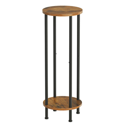 HOOBRO Plant Stand Indoor, 2 Tier 32.8" Tall Small Plant Shelf for Small Space, Round Potted Holder Rack, Modern Flower Stand for Living Room Balcony Garden, Rustic Brown and Black BF15HJ01