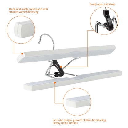 Amazon Basics Wooden Pants Hangers Closet Organizer, White, 10-Pack