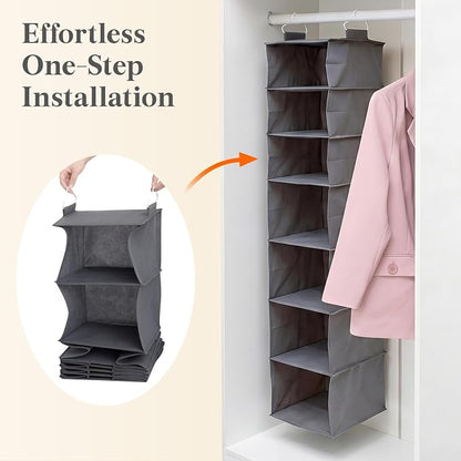 Lifewit 7 Tier Hanging Closet Organizer and Storage for Shelves, 1 Pack Foldable Clothes Shelf with 2 Sturdy Hooks, Sweater/Coat/Shoes Clothing Organization for Wardrobe, Dorm, Bedroom, Gray