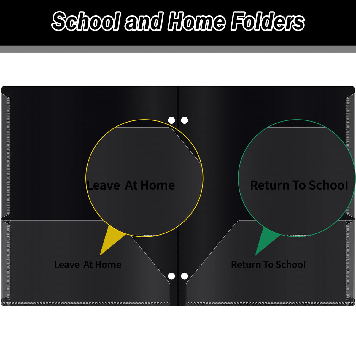 30 Pcs 3 Hole Punch Parent Teacher Communication Folders with Clear Front Pockets for 3 Ring Binders, 2 Pockets Homework Take Home Plastic Folders Classroom Folder for Kid Student ﻿ (30, Black)