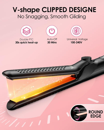 Airflow Styler Curling Iron 1 Inch Extral Long Plate, Dual Voltage Hair Straightener and Curler 2 in 1 for All Hair,Travel Flat Iron Hair Curler Ceramic