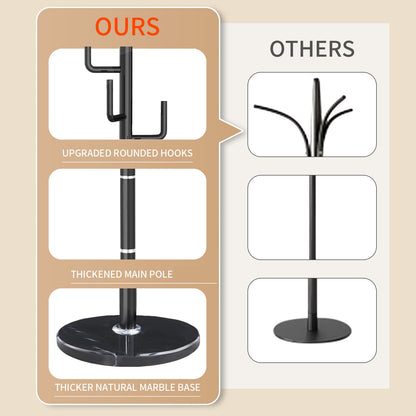 LOZABEE Modern Metal Coat Rack Stand with Natural Marble Base, Heavy Duty Coat Rack Freestanding with 8 Hooks, Black Cactus Standing Coat Racks for Bag, Jacket, Entryway Office (Black Cactus)