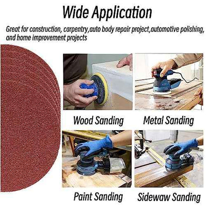 5 inch Sanding Discs Hook and Loop with 90PCS Sandpaper, Soft Foam Buffering Pads, Drill Sanding Attachment, 80/120/180/240/320/400/600/800/1000 Grits Sandpaper for Wood Metal Car Polishing