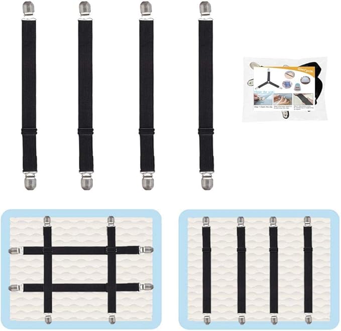 4Pcs Adjustable Bed Sheet Straps Clips, Elastic Mattress Sheet Fasteners Holder