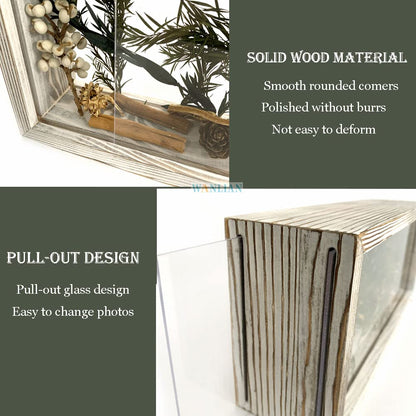 Shadow Photo Frame,Wooden Double-Sided High-Definition Plexiglass Storage Box, DIY Display Box, Suitable for Dried Flowers, Specimens, Handicrafts, Baby Souvenirs and Photos (Rustic White)