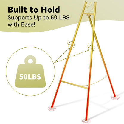 GRENTY 2 Pack Gold Easel Stand for Wedding Signs – No Assembly Needed, Heavy Duty Metal Display Stand for Art, Welcome Signs, Posters, Pictures, Paintings, and Floor Décor
