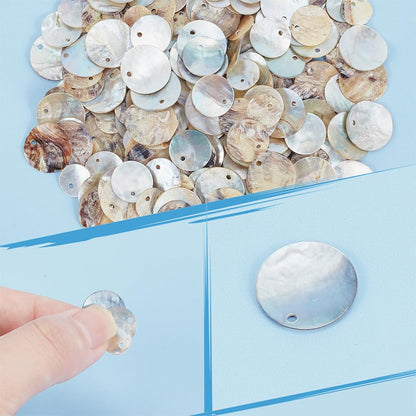 PH PandaHall 240 Pieces 3 Styles 10/12/15mm Natural Shell Beads, Flat Round Mother of Pearl Beads Shell Coin Charms Bead for Craft Making, Home Decoration, Necklace, Bracelet DIY