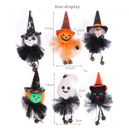Set of 6 Halloween Hanging Ornaments, Small Wicked Witch Black Cat Pumpkin Ghost Halloween Christmas Tree Decorations Spooky Holiday Home Decor